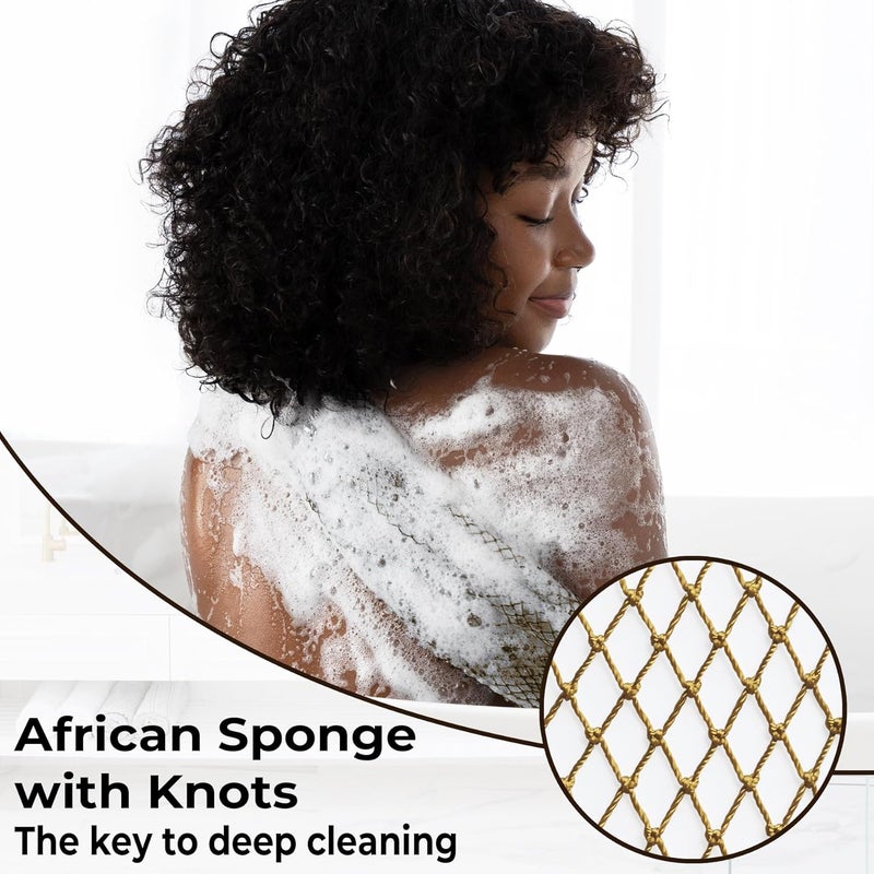 MINISENTIALS African Net Sponge Authentic - Afro Scrub Exfoliating Net Sponge with Knots - African Bath Sponges for Body Scrubber Exfoliator - Back Scrubber for Shower Bathing Accessories - Image 5